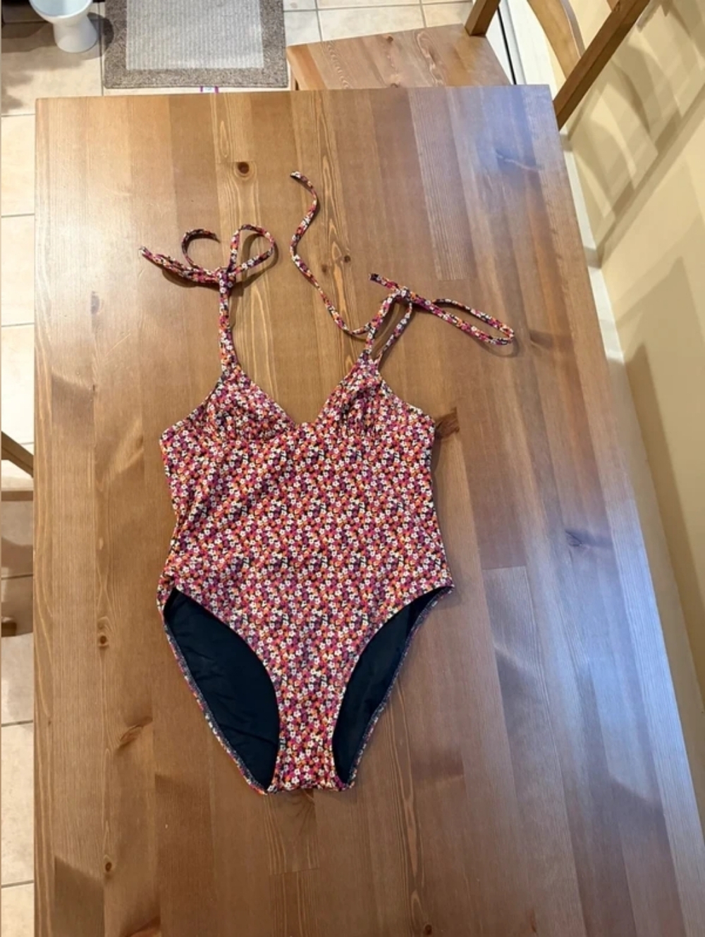 Floral One-Piece Swimsuit with Tie Straps